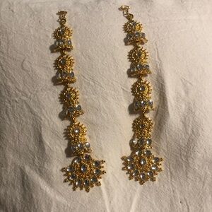 Gold Floral Drop Earrings with Clear Stone Accents Indian design